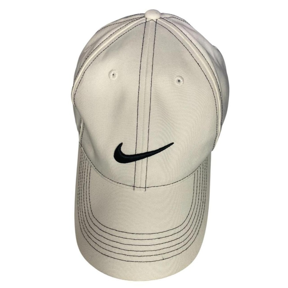 Nike Golf Baseball Cap White Black Stitching Embroidered Swoosh Carlisle Adjusta